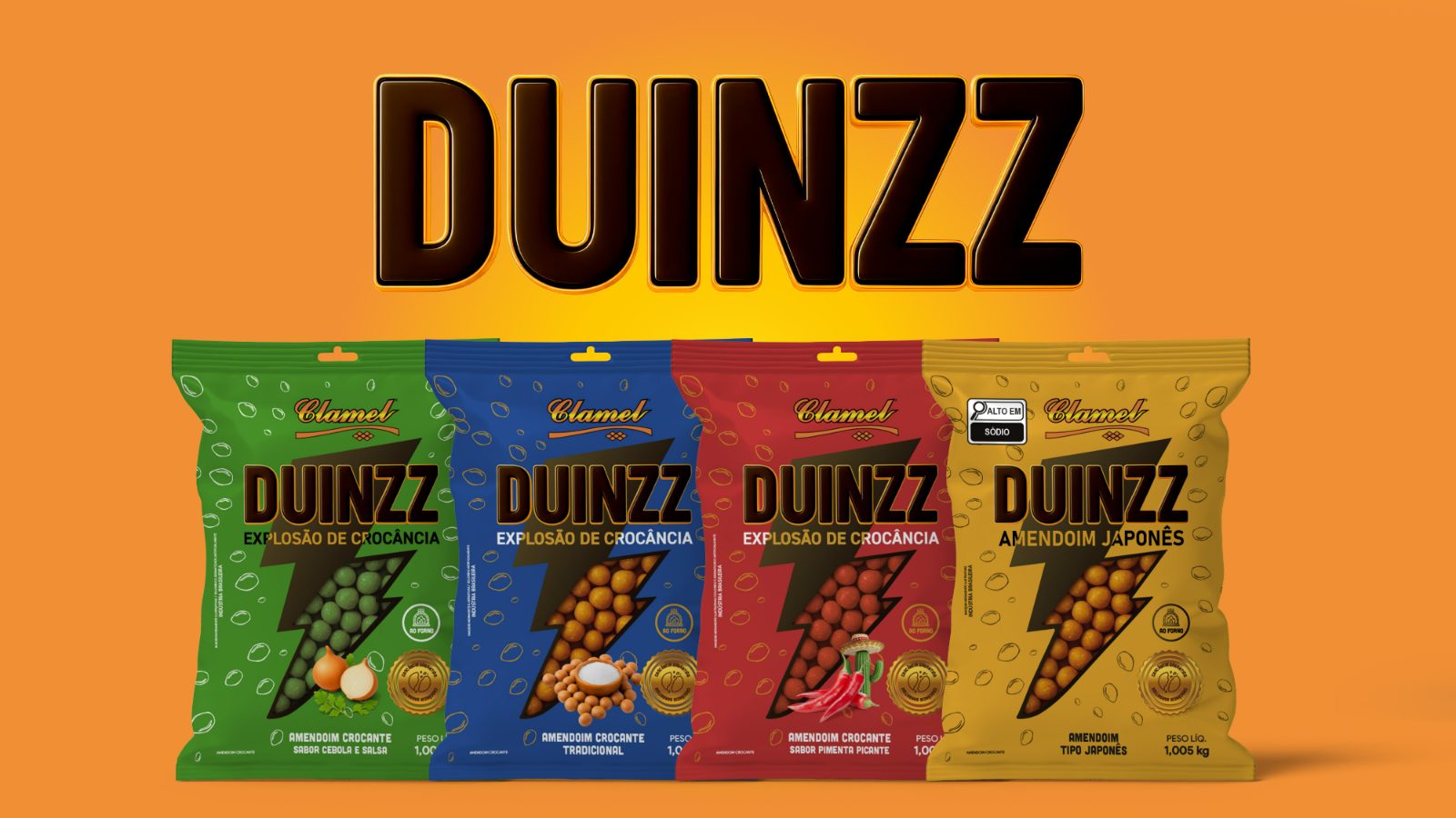 Linha de amendoim crocante Duinzz (Clamel), desenvolvimento de produto pela AMO